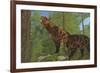 Two Saber-Toothed Cats Search for Prey in a Pine Forest-null-Framed Art Print