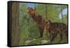 Two Saber-Toothed Cats Search for Prey in a Pine Forest-null-Framed Stretched Canvas