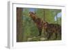 Two Saber-Toothed Cats Search for Prey in a Pine Forest-null-Framed Art Print