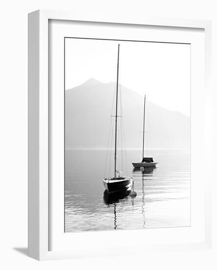 Two Sail Boats in Early Morning on the Mountain Lake. Black and White Photography. Salzkammergut, A-Kletr-Framed Photographic Print