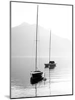 Two Sail Boats in Early Morning on the Mountain Lake. Black and White Photography. Salzkammergut, A-Kletr-Mounted Photographic Print
