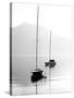 Two Sail Boats in Early Morning on the Mountain Lake. Black and White Photography. Salzkammergut, A-Kletr-Stretched Canvas