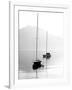 Two Sail Boats in Early Morning on the Mountain Lake. Black and White Photography. Salzkammergut, A-Kletr-Framed Photographic Print