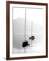 Two Sail Boats in Early Morning on the Mountain Lake. Black and White Photography. Salzkammergut, A-Kletr-Framed Photographic Print