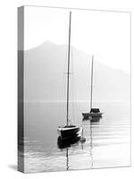 Two Sail Boats in Early Morning on the Mountain Lake. Black and White Photography. Salzkammergut, A-Kletr-Stretched Canvas