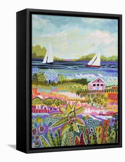 Two Sailboats and Cottage I-Karen Fields-Framed Stretched Canvas