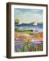 Two Sailboats and Cottage I-Karen Fields-Framed Art Print