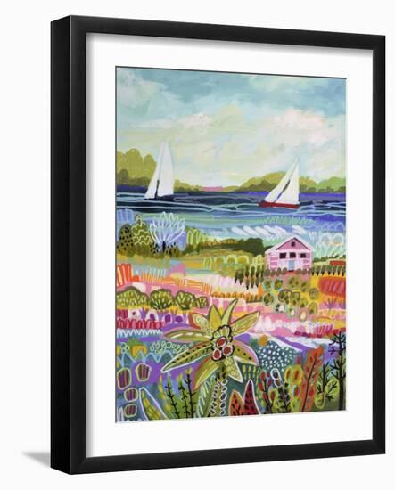 Two Sailboats and Cottage I-Karen Fields-Framed Art Print