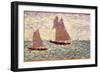 Two Sailboats at Grandcamp, C.1885 (Oil on Panel)-Georges Pierre Seurat-Framed Giclee Print