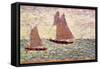 Two Sailboats at Grandcamp, C.1885 (Oil on Panel)-Georges Pierre Seurat-Framed Stretched Canvas