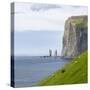 Two sea stacks, Eidi. Denmark, Faroe Islands-Martin Zwick-Stretched Canvas