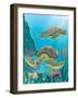 Two Sea Turtles Swimming Underwater-Milovelen-Framed Art Print