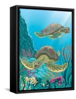 Two Sea Turtles Swimming Underwater-Milovelen-Framed Stretched Canvas