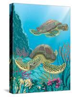 Two Sea Turtles Swimming Underwater-Milovelen-Stretched Canvas