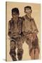 Two Seated Boys-Egon Schiele-Stretched Canvas