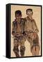 Two Seated Boys-Egon Schiele-Framed Stretched Canvas