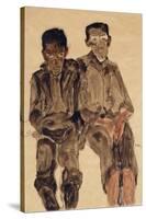 Two Seated Boys-Egon Schiele-Stretched Canvas