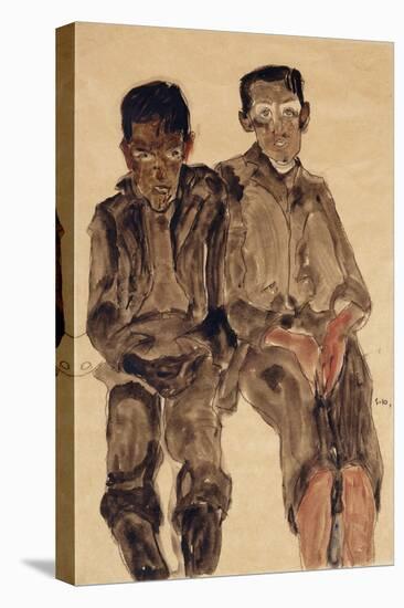 Two Seated Boys-Egon Schiele-Stretched Canvas