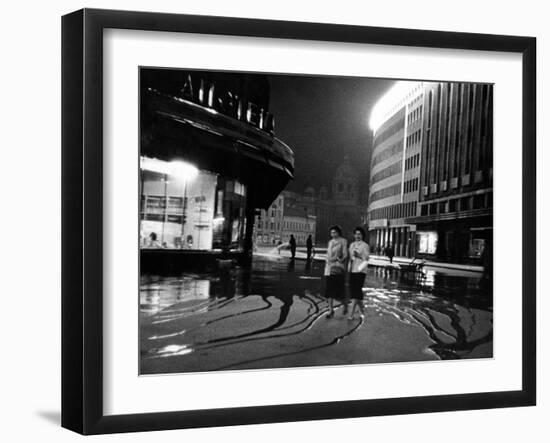 Two Serbian Women Walking Along a Street at Night, Belgrade-null-Framed Photographic Print