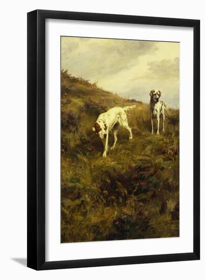 Two Setters Pointing at Quail-Percival L. Rosseau-Framed Premium Giclee Print