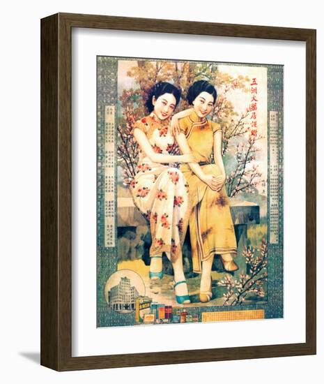 Two Shanghai Ladies with Flowers-null-Framed Premium Giclee Print