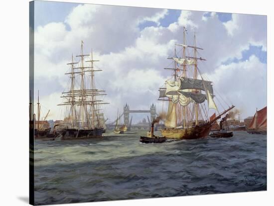 Two Ships Leaving London through Tower Bridge-James Brereton-Stretched Canvas