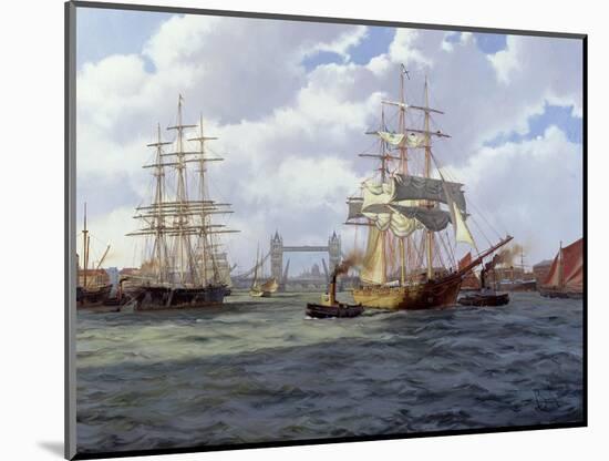 Two Ships Leaving London through Tower Bridge-James Brereton-Mounted Giclee Print