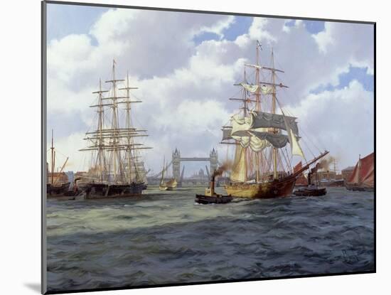 Two Ships Leaving London through Tower Bridge-James Brereton-Mounted Giclee Print