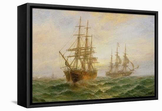 Two Ships Passing at Sunset-Claude T. Stanfield Moore-Framed Stretched Canvas