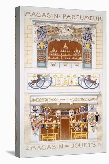 Two Shop-Front Designs: a Perfume Seller's and a Toyshop, C.1880-95 (Colour Litho)-Rene Binet-Stretched Canvas