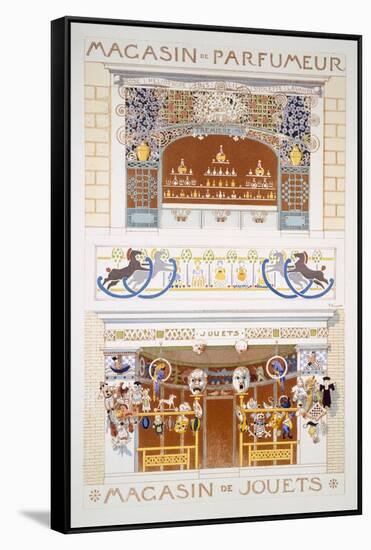 Two Shop-Front Designs: a Perfume Seller's and a Toyshop, C.1880-95 (Colour Litho)-Rene Binet-Framed Stretched Canvas