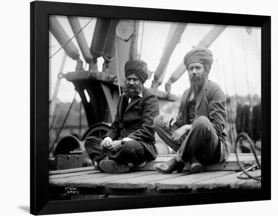 Two Sikh Men Sitting on a Dock, Circa 1913-Asahel Curtis-Framed Giclee Print