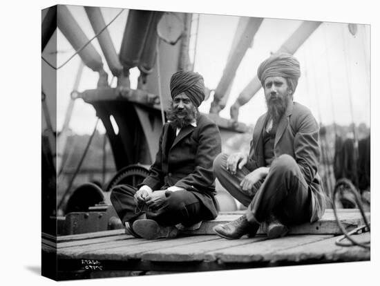 Two Sikh Men Sitting on a Dock, Circa 1913-Asahel Curtis-Stretched Canvas