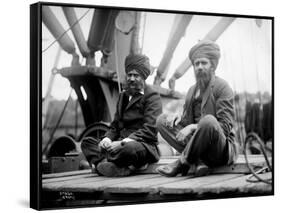 Two Sikh Men Sitting on a Dock, Circa 1913-Asahel Curtis-Framed Stretched Canvas