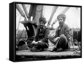 Two Sikh Men Sitting on a Dock, Circa 1913-Asahel Curtis-Framed Stretched Canvas