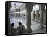 Two Sikhs Priests at Dawn Sitting Under Arcades, Golden Temple, Amritsar, Punjab State, India-Eitan Simanor-Framed Stretched Canvas