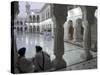 Two Sikhs Priests at Dawn Sitting Under Arcades, Golden Temple, Amritsar, Punjab State, India-Eitan Simanor-Stretched Canvas