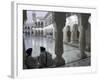 Two Sikhs Priests at Dawn Sitting Under Arcades, Golden Temple, Amritsar, Punjab State, India-Eitan Simanor-Framed Photographic Print