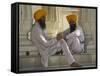 Two Sikhs Priests with Orange Turbans, Golden Temple, Punjab State-Eitan Simanor-Framed Stretched Canvas