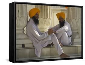 Two Sikhs Priests with Orange Turbans, Golden Temple, Punjab State-Eitan Simanor-Framed Stretched Canvas