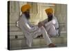 Two Sikhs Priests with Orange Turbans, Golden Temple, Punjab State-Eitan Simanor-Stretched Canvas