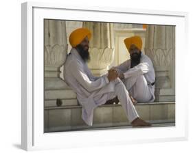 Two Sikhs Priests with Orange Turbans, Golden Temple, Punjab State-Eitan Simanor-Framed Photographic Print