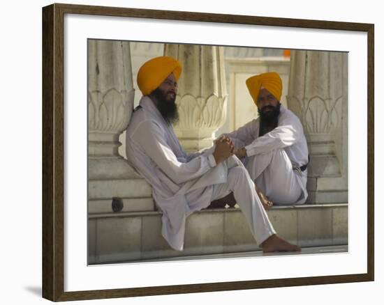 Two Sikhs Priests with Orange Turbans, Golden Temple, Punjab State-Eitan Simanor-Framed Photographic Print