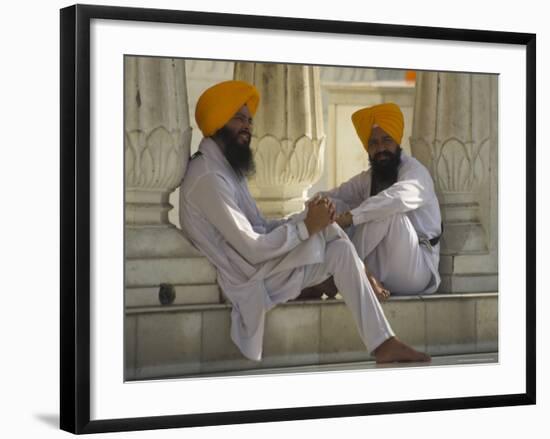 Two Sikhs Priests with Orange Turbans, Golden Temple, Punjab State-Eitan Simanor-Framed Photographic Print