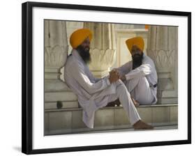 Two Sikhs Priests with Orange Turbans, Golden Temple, Punjab State-Eitan Simanor-Framed Photographic Print