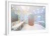 Two Sinks and Big Mirror in Spacious Bathroom with Jacuzzi and Blue and Red Tiles.-Paha_L-Framed Photographic Print