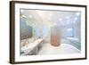 Two Sinks and Big Mirror in Spacious Bathroom with Jacuzzi and Blue and Red Tiles.-Paha_L-Framed Photographic Print