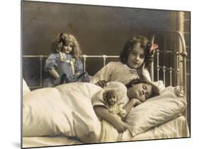 Two Sisters Prepare for Bed - and of Course their Dolls Come to Bed with Them-null-Mounted Photographic Print