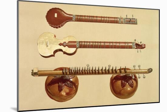 Two Sitars and a Rudra Vina, Indian, from 'Musical Instruments'-Alfred James Hipkins-Mounted Giclee Print