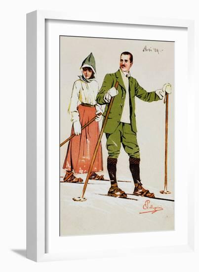 Two Skiers, 1909-Carlo Pellegrini-Framed Giclee Print